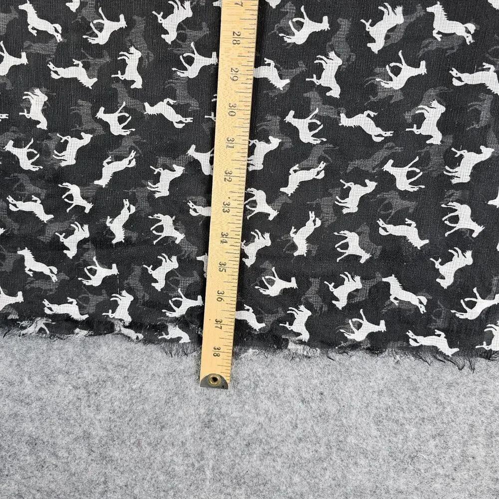Lightweight Equestrian Scarf Black White Horse Design Raw Edge Cejon 76